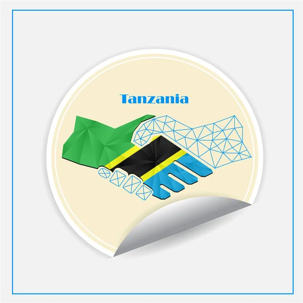 Logotipo Del Apretón Manos Hecho Bandera Tanzania — Archivo Imágenes Vectoriales