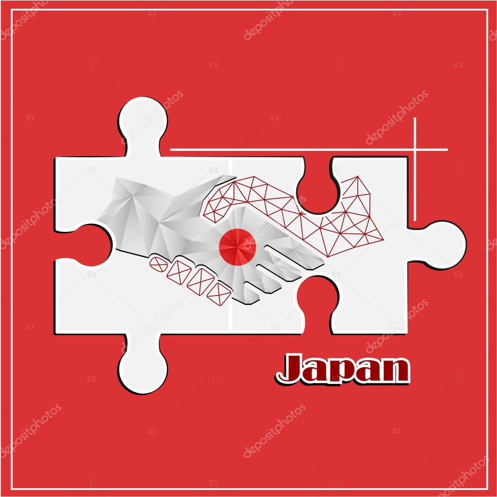 Handshake logo made from the flag of Japan