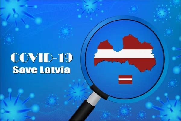 Latvia Stop Вирусный Знак Вирусные Клетки Covid Коронный Вирус Бактерии — стоковый вектор