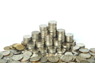 Beyaz arkaplanda para sikkeleri