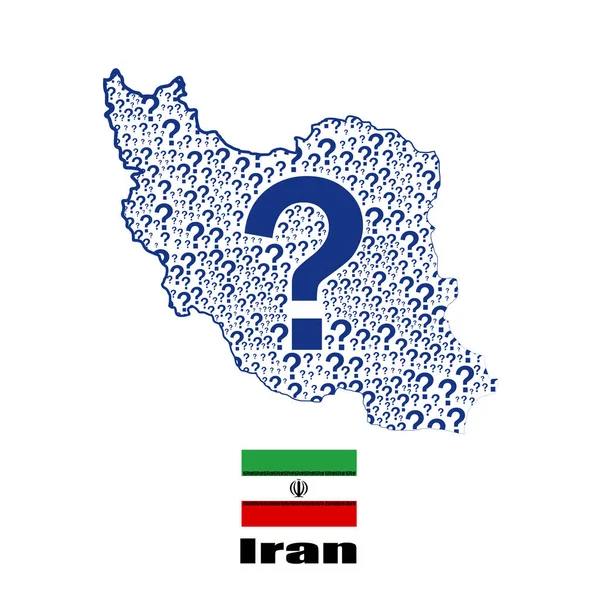 Iran Mappa Bandiera Fatta Punto Interrogativo — Vettoriale Stock