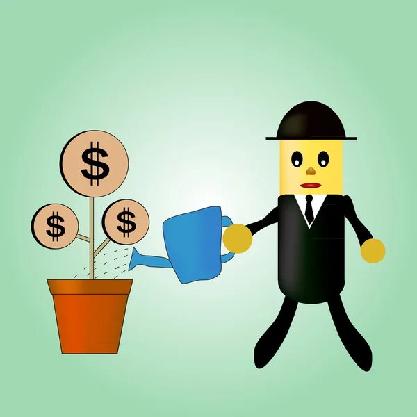 Cartoon character of businessmen are watering with his money tre — Stock Vector