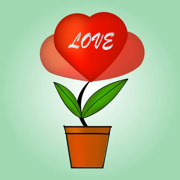 Heart flower in pot. Love card. Vector illustration — Stock Vector