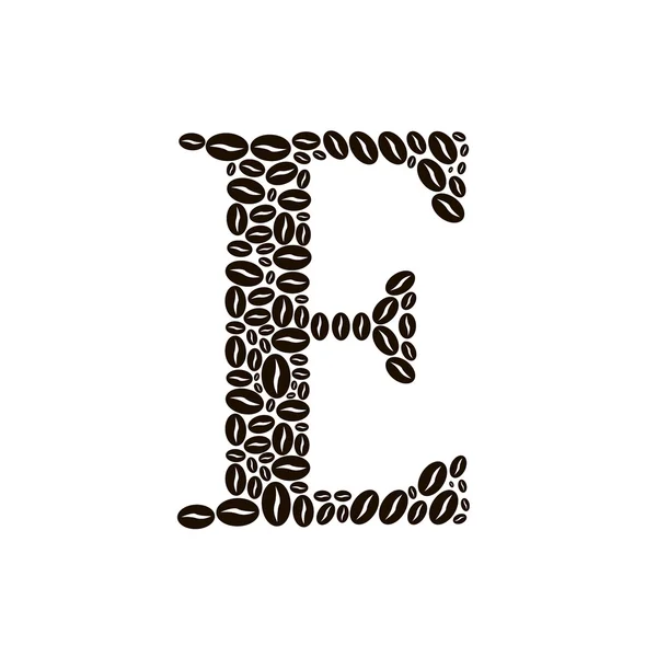 Lettera E fatta di chicchi di caffè insieme vettoriale — Vettoriale Stock