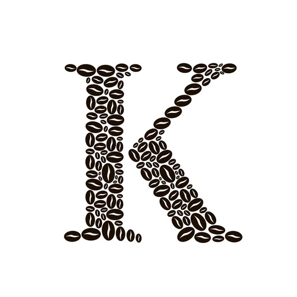 Lettera K fatta di chicchi di caffè insieme vettoriale — Vettoriale Stock