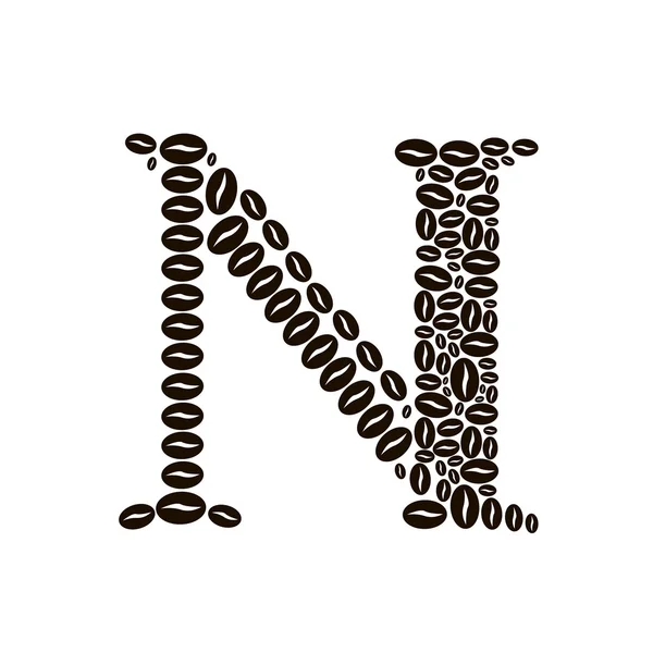 Alfabet N gemaakt van koffiebonen vector instellen — Stockvector