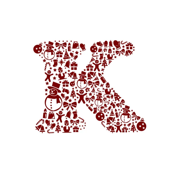 Alfabeto de Natal K em fundo branco — Vetor de Stock