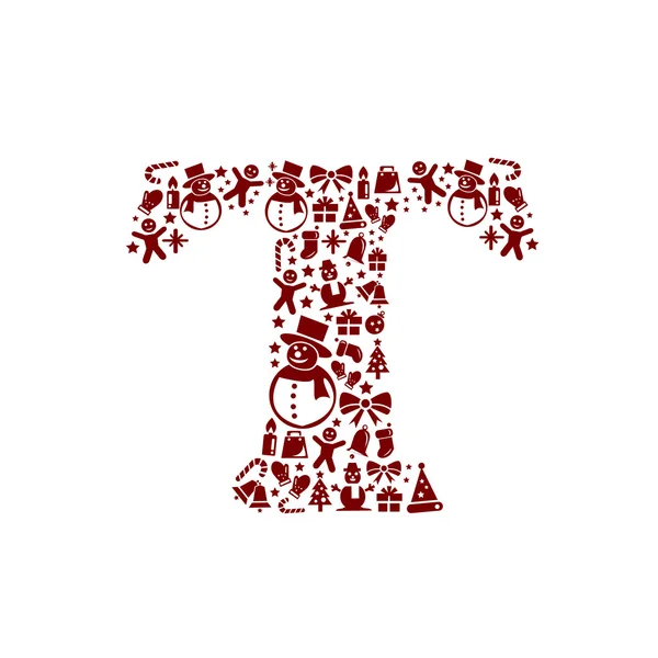 Alfabeto de Natal T em fundo branco — Vetor de Stock