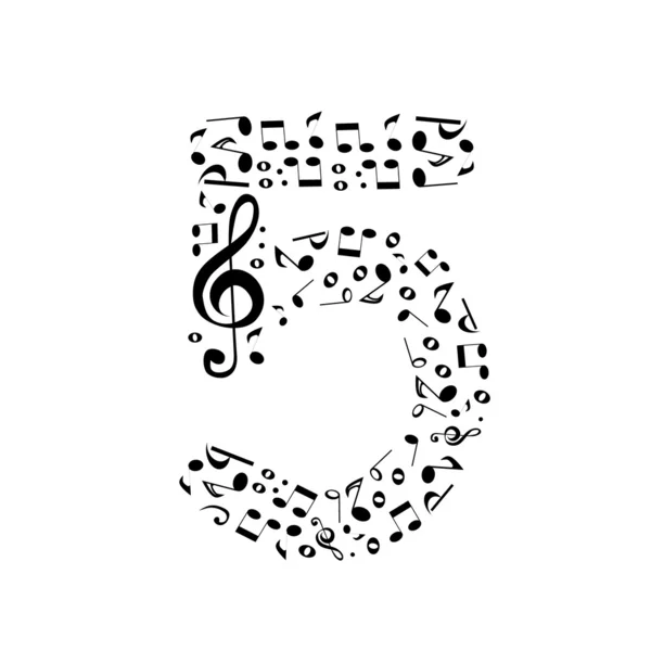 Vettore astratto numero cinque composto da note musicali - numeri impostati — Vettoriale Stock