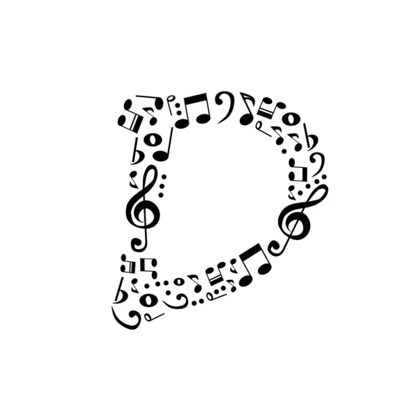 Alfabeto vectorial abstracto - D hecho de notas musicales - alfabeto se — Vector de stock