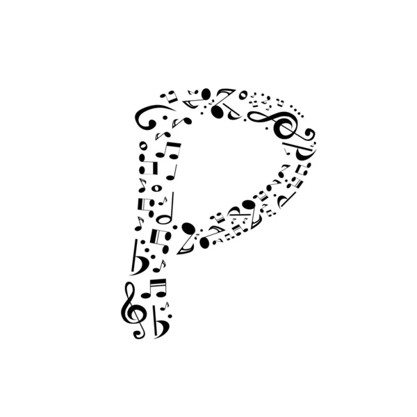 Alfabeto vetorial abstrato - P feito a partir de notas musicais - alfabeto se — Vetor de Stock