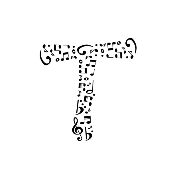 Soyut vektör alfabesi - müzik notları - alfabe se yapılan T — Stok Vektör