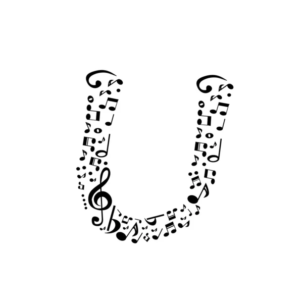 Alfabeto vetorial abstrato - U feito a partir de notas musicais - alfabeto se — Vetor de Stock