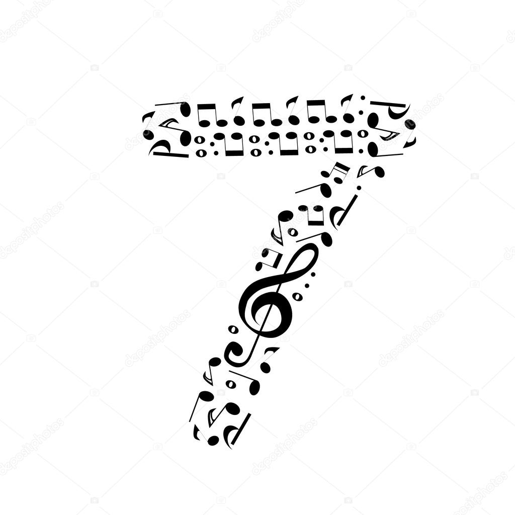 Abstract vector number seven made from music notes - numbers set