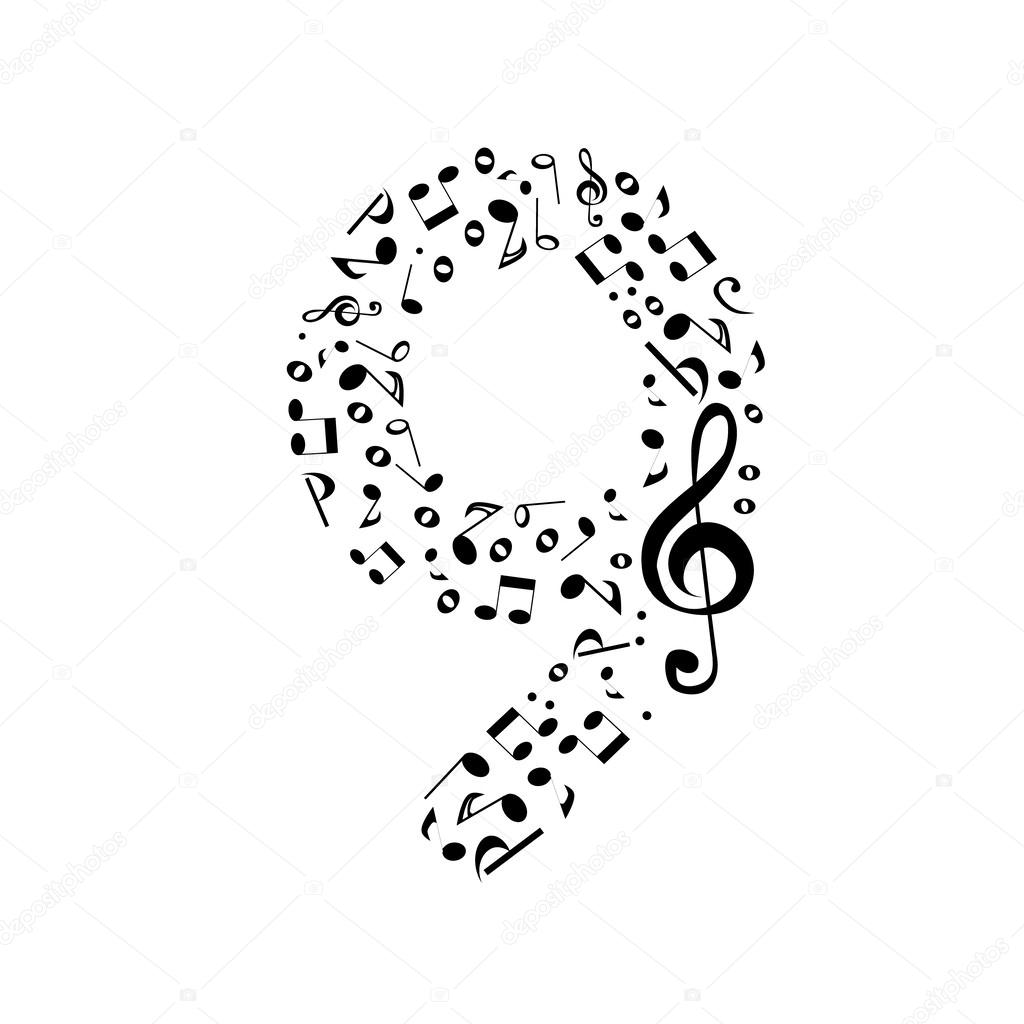 Abstract vector number nine made from music notes - numbers set