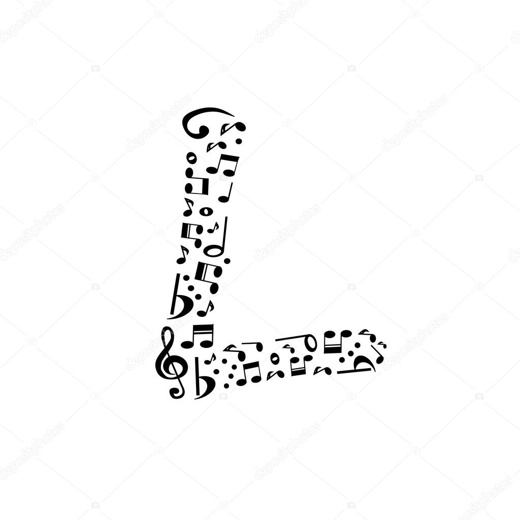 Abstract vector alphabet - L made from music notes - alphabet se Stock
