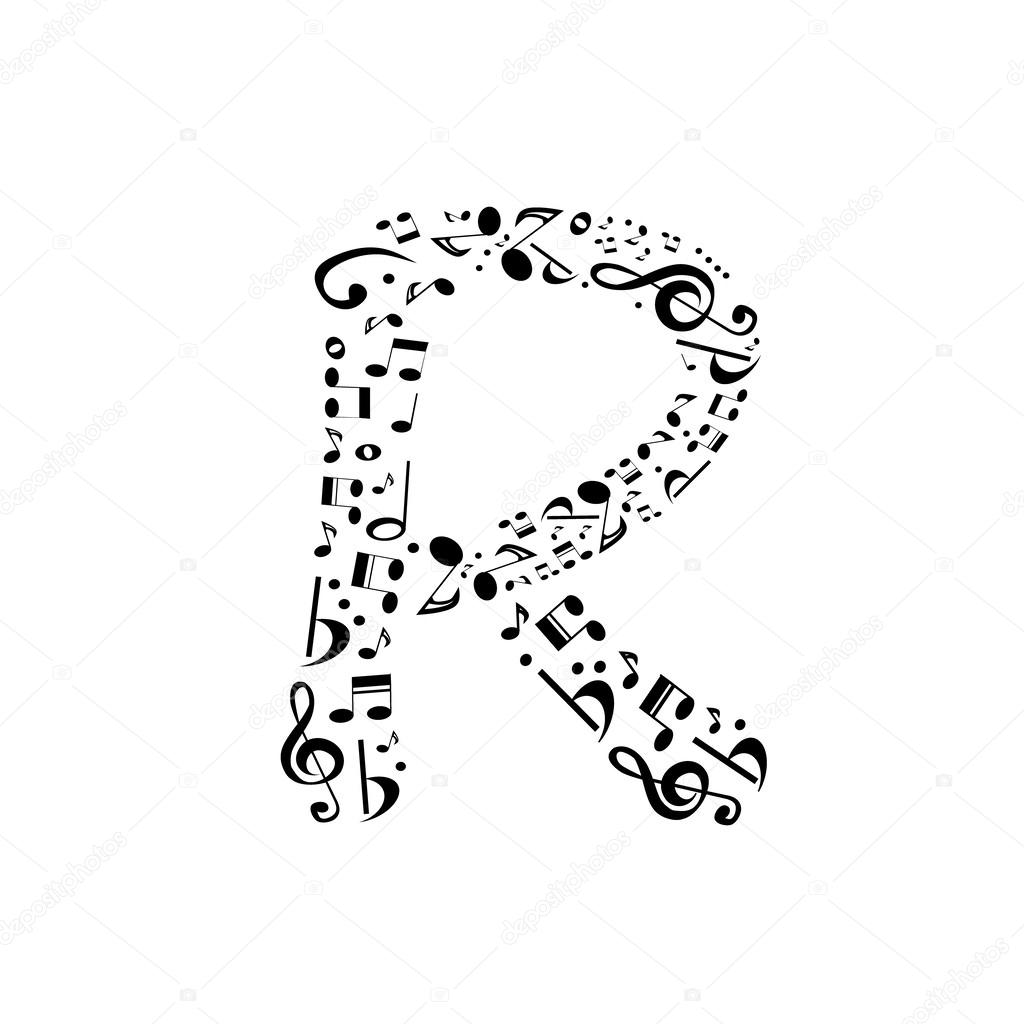 Abstract vector alphabet - R made from music notes - alphabet se