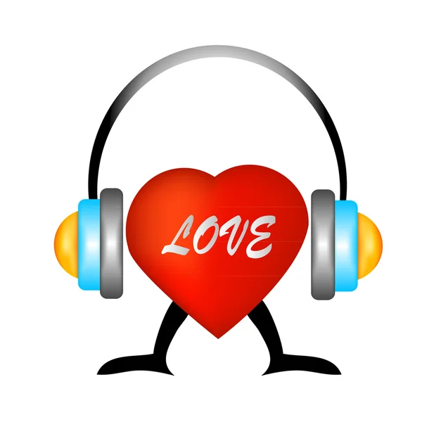 Corazón con auriculares - el concepto de un amante de la música — Vector de stock