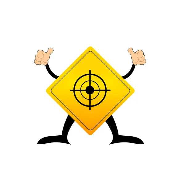 ターゲット ピクトグラムと黄色の道路標識 — ストックベクタ