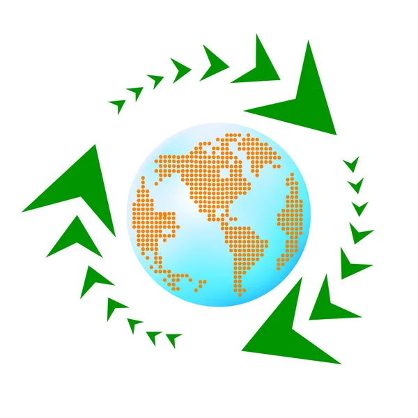 Leafage と青い地球とリサイクルの矢印 — ストックベクタ