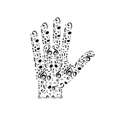 Nota ve sanat tasarım öğeleri ile insan eli. Vecto