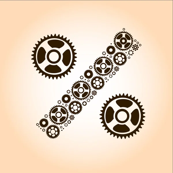 Abstract image of percentage sign made of gears — Stock Vector