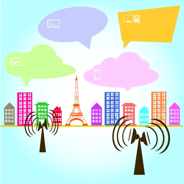 Anten uydu çanak ve şehir arka plan