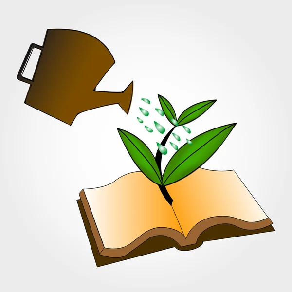 Ecologie concept. Boeken en besproeiing pot — Stockvector