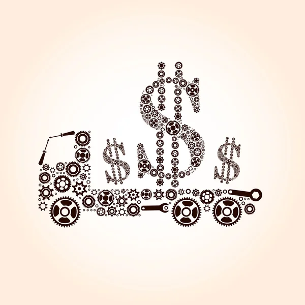 Illustration of truck full of money over machine carries Dollar — Stock Vector