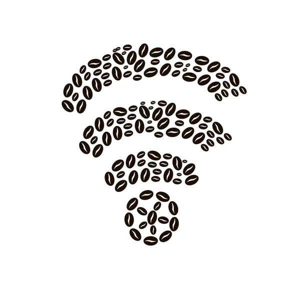 Coffee beans on white background in Wireless Network Symbol — Stock Vector