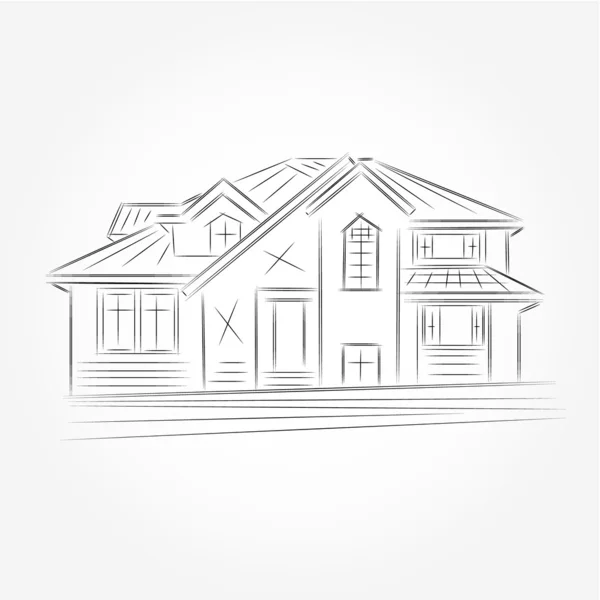 3D representación de alambre-marco de la casa. Fondo blanco . — Vector de stock