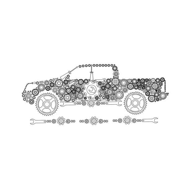 Concepto, simbolizando el coche como un mecanismo — Vector de stock