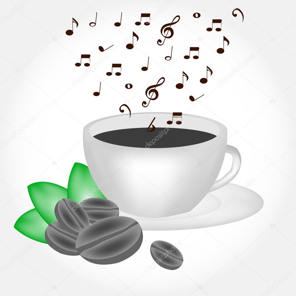 Coffee cup with musical smoke