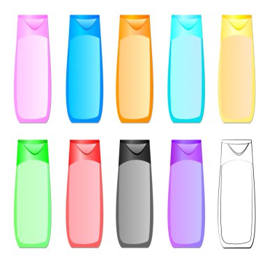 şişe şampuan farklı renklerde vektör çizim