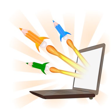 Düz roket simgesi. Başlangıç kavramı. Proje geliştirme. Realisti