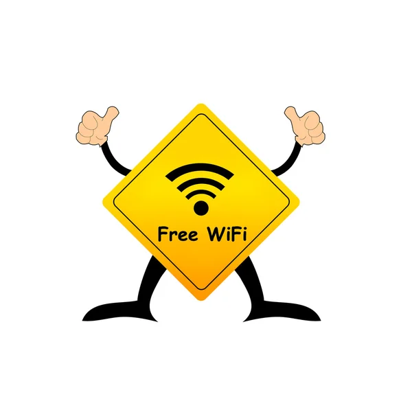 Yellow road sign with wifi pictogram — Stock Vector