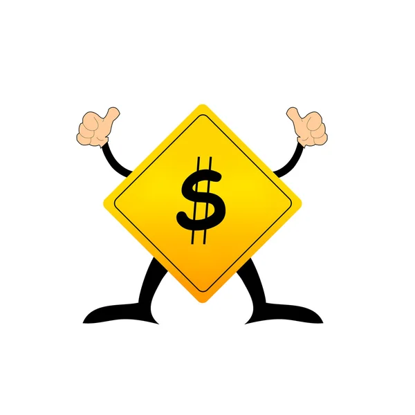 Yellow road sign with dollar pictogram — Stock Vector