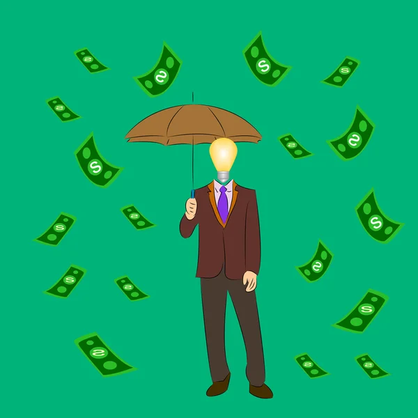 The businessman came under the rain of money — Stock Vector