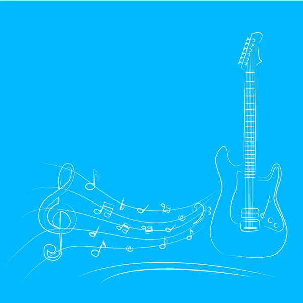 Vektor ilustrasi dari Guitar Melody, sederhana putih pada biru . - Stok Vektor
