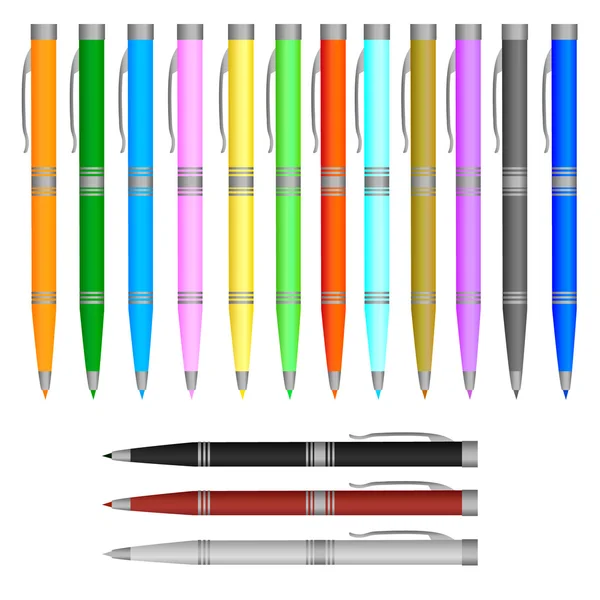 Set of pens, isolated of white, raster version — Stock Vector