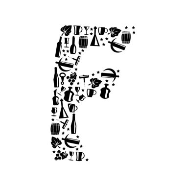 Soyut vektör alfabesi - şarap simgesinden - alfabe seti yapılmış F