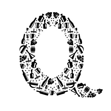 Soyut vektör alfabesi - şarap simgesinden - alfabe seti yapılan Q