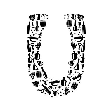 Soyut vektör alfabesi - şarap simgesinden - alfabe seti yapılmış U