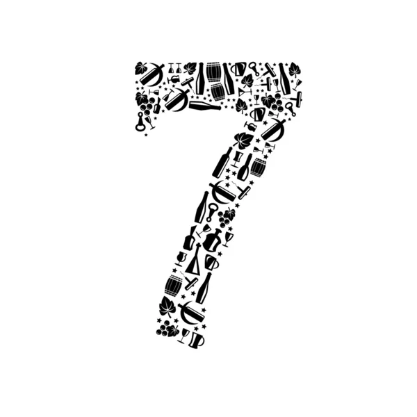 Número de vector abstracto 7 hecho de icono de vino - conjunto de números — Vector de stock