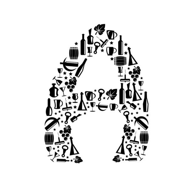 Alfabeto vectorial abstracto - Un icono de vino - conjunto de alfabetos — Archivo Imágenes Vectoriales