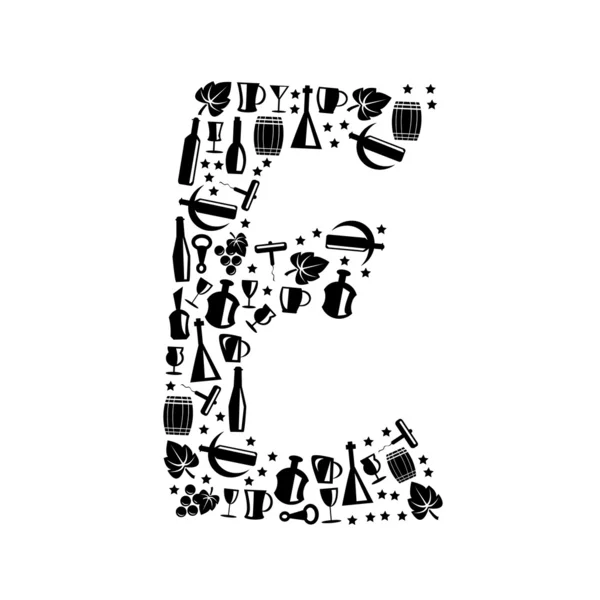 Alfabeto vetorial abstrato - E feito de ícone de vinho - conjunto de alfabeto — Vetor de Stock