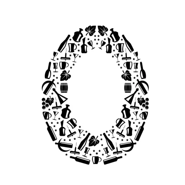 Abstrak vektor alfabet - O dibuat dari ikon Wine - set alfabet - Stok Vektor