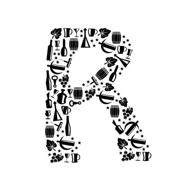抽象的なベクトル文字アルファベット - ワインのアイコン - アルファベットのセットから作られて R — ストックベクタ