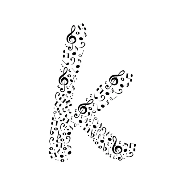 Abstract vector alphabet -k made from music notes - alphabet set — Stock Vector