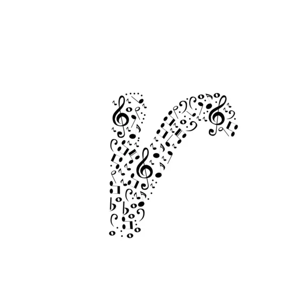 Alfabeto vectorial abstracto - r hecho de notas musicales - conjunto de alfabetos — Vector de stock